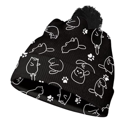 Cute Winter Hats for Women Cold Weather Knit Beanies for Women with Pom Pom - color: Cute Cat With Paw Print