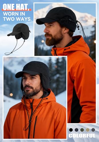 Zando Men's Winter Hat with Ear Flaps, Water-Resistant Fleece Lined Cap - color: Dark Grey