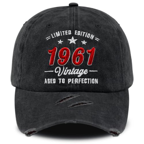 3D Embroidered Birthday Vintage Baseball Cap for Men Women, Washed Distressed Classic Cotton Adjustable Ideal Hat - color: 1961 Year
