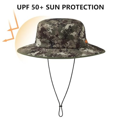 BASSDASH UPF 50+ Water-Resistant Fishing Bucket Hat with Laser Perforated Mesh Adjustable for Men Women Outdoor Hiking - color: Grunge Camo