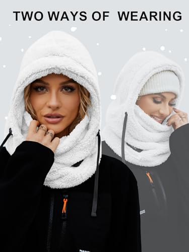 Balaclava Fleece Ski Mask Winter Face Masks Windproof Hooded Scarf - color: White