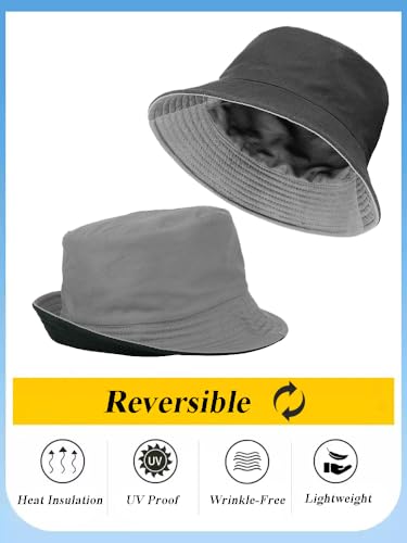 Gelante Reversible Bucket Hat for Men and Women - Cotton, Outdoor Sun Protection Bucket Hats. - color: Light Gray/Black