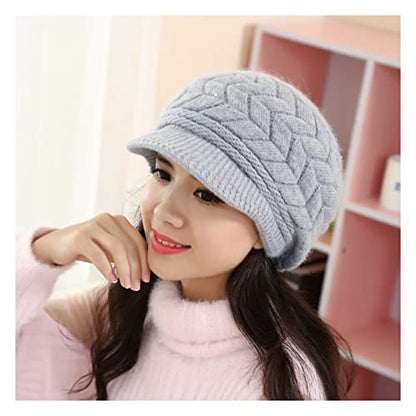 Andiker Winter Knit Hat for Women, Slouchy Beanies Cap with Brim, Warm Fleece Lined Women Thick Hat - color: Black