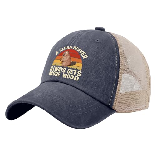 A Clean Beaver Always Gets More Wood Trucker Hats - Women's & Men's Funny Dad Hats - Perfect Birthday Gifts - color: Purplish Blue04