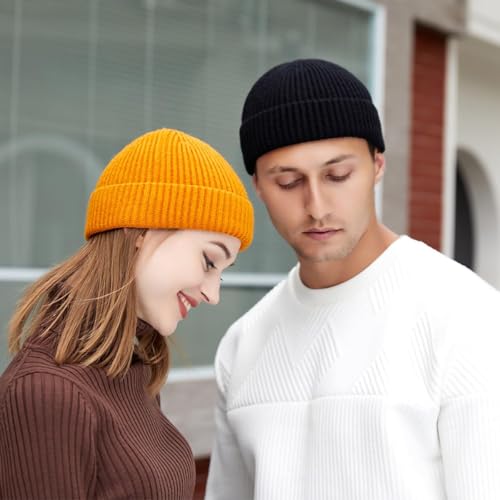 Fisherman Beanie for Men Knit Trawler Beanie Short Cuffed Watch Cap for Men Women - color: Yellow