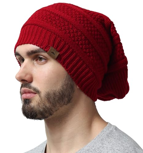 Tough Headwear Slouchy Oversized Beanie Hat - Warm Winter Hats for Women - Stretch Fit Mens Beanie - color: Maroon