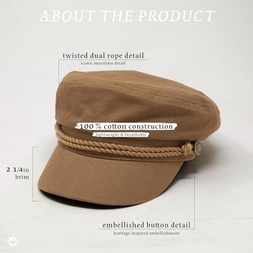 Funky Junque Greek Fisherman Newsboy Cap, Cotton Captains Bakerboy Hat - color: Taupe