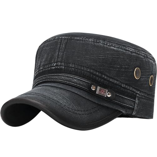 Unisex Cadet Army Cap Adjustable Flat Top Cap Washed Cotton Military Hat Baseball Cap - color: Black 1