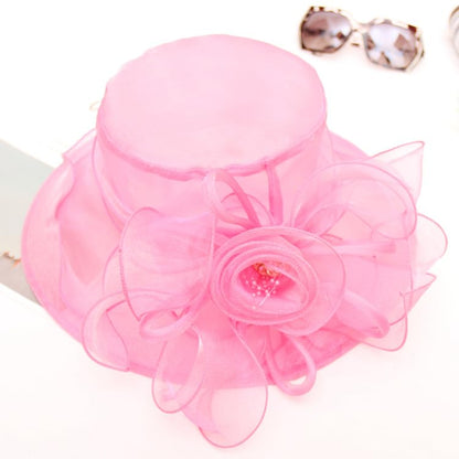 Women's Organza Derby Fascinator Hat Cloche Bowler Hat Cocktail Tea Party Wedding Sun Hat - color: B5-rosered