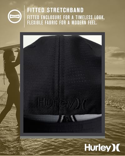 Hurley Mens Baseball Cap, H2O-Dri Stretch Fitted Hat with Curved Bill - color: Black, size: Large-X-Large