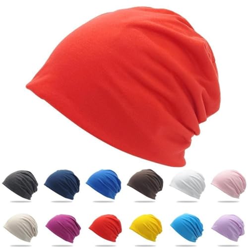Cotton Slouchy Beanie hat Candy Color Chemo Skull Cap Men Women Beanies - color: Red