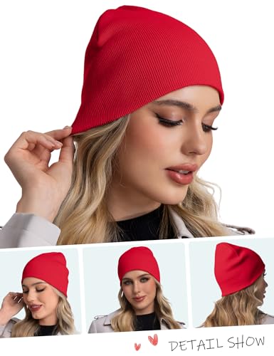 ROYBENS 100% Cotton No Cuff Beanie Hat Men Women, Fisherman Skull Cap - color: Red