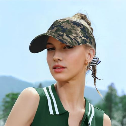 Sun Visor Hats Adjustable Open Top Sport Hat for Golf Women/Men - color: Camouflage Dinosaur Coconut Tree