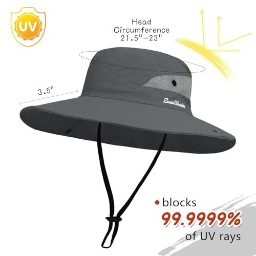 ZOORON Women's Ponytail Safari Sun Hat,Wide Brim UV Protection Bucket Hat - color: 2-darkgrey+beige