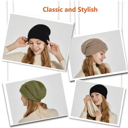 Facecozy Satin Lined Beanie for Women Soft Satin Lining Slouchy Winter Hats - color: Snow White