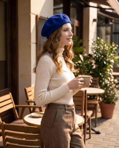 French Beret Hats for Women Men - Classic Wool Beanie Winter Cap - color: Blue