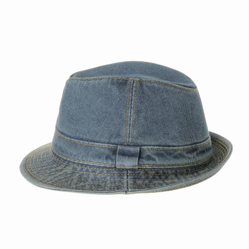 WITHMOONS Denim Bucket Hat Plain Stitch Washed Short Brim Packable Fedora DW6646 - color: Steelblue, size: Medium