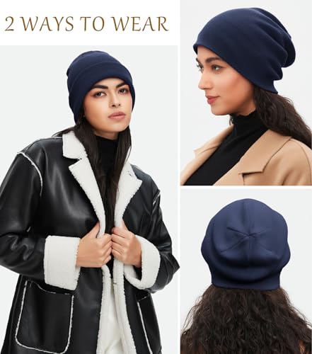 100% Cotton Beanie for Women Men Soft Knit Beanies Warm Winter Hat - color: Navy Blue