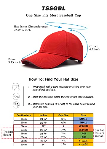 TSSGBL Men's Plain Baseball Hat - OSFM & XXL Big Head Fit，Adjustable Structured Ball Cap with Reflective Sandwich Brim - color: Red, size: Medium-Large