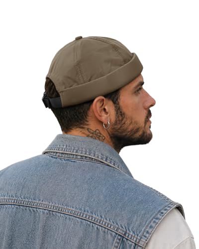 Clakllie Quick Dry Brimless Docker Cap for Men Summer Beanie Sailor Skullcap Lightweight Waterproof Adjustable No Brim Hat - color: S-ct81-brown