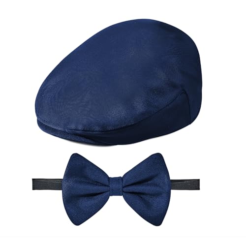 American Trends Baby Boy Newsboy Cap 2 Pack with Bow Tie - color: Navy Blue, size: 1-2T