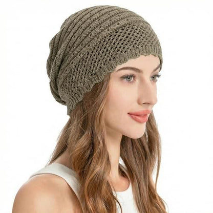 ZLYC Crochet Slouchy Beanie for Women Soft Lightweight Skull Cap - color: Plain Khaki