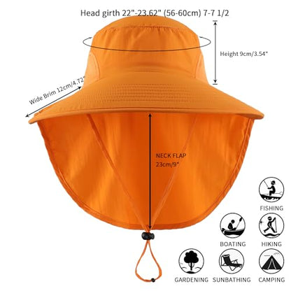 Home Prefer Outdoor UPF50+ Sun Hat Wide Brim Mesh Fishing Hat with Neck Flap - color: Orange