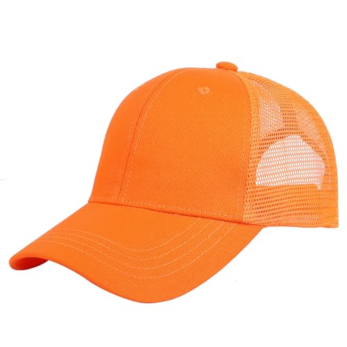 Falari Trucker Hat Baseball Cap Structured Plain Design 6 Panel, Adjustable Size - color: 1pk Orange