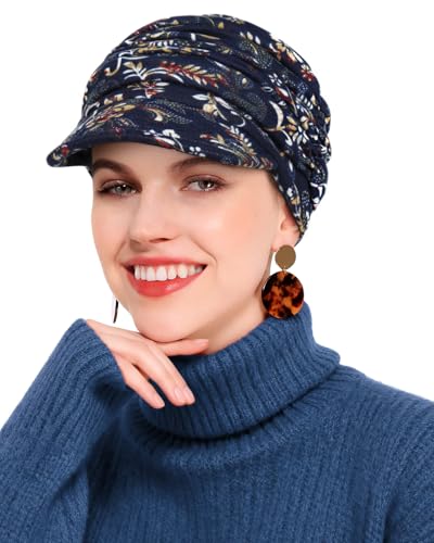 Newsboy Chemo Hat for Women - Soft Cap with Brim for Cancer & Alopecia - color: Navy-a