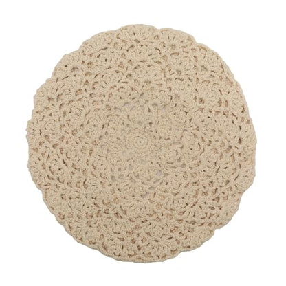 ZLYC Women Cotton Slouchy Crochet Beret Handmade Cutout Floral Beanie Hat - color: Crochet Beige
