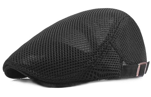DIYDECAL Mens Breathable Mesh Summer Hat Adjustable Newsboy Beret Ivy Cap Cabbie Flat Cap - color: Black