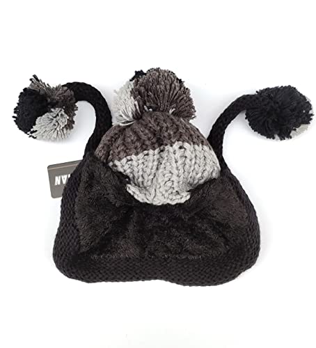 HUAMULAN Women Winter Sherpa Knit Beanie Hat Fleece Lined Ear Flaps - color: Grey Black