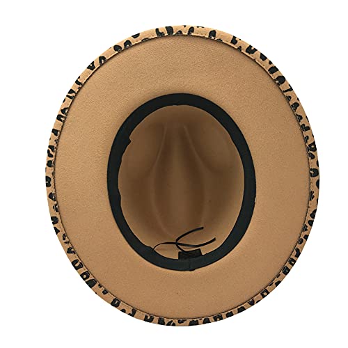 Women's Wide Brim Felt Fedora Panama Hat with Leopard - color: Z-camel
