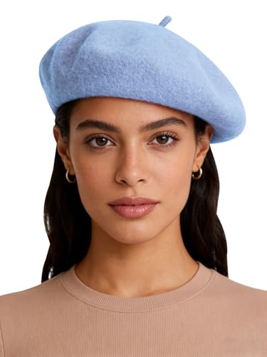 Sumolux Women Beret Hat Vintage French Solid Color Classic Winter Cap - color: Blue D