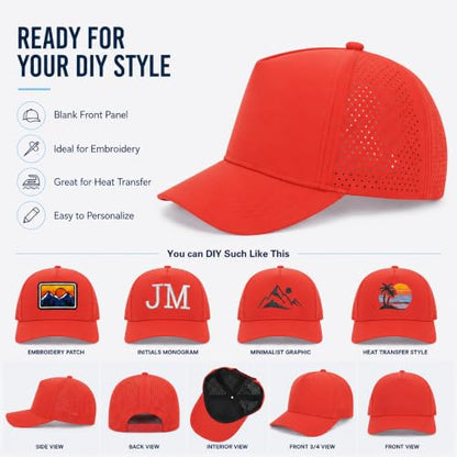 5 Panel Baseball Cap Quick Dry Mesh Snapback Hat for Women Men - color: Orange
