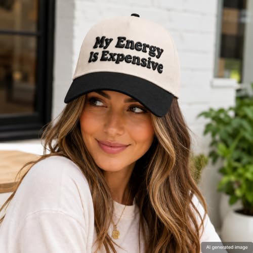 Embroidered Trucker hat for Women Men Baseball Hat Adjustable Unisex Cotton for Soccer Supporters - color: My Energy is Expensive Black