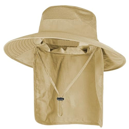 ZOORON Sun Hats for Men Women with Neck Flap Fishing UPF 50+ UV Protection - color: Khaki