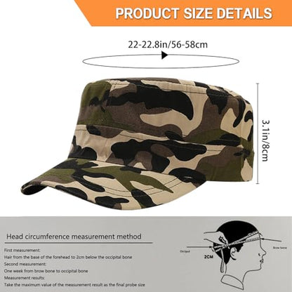 2 Pack Cadet Army Caps Flat Top Military Hats for Men Women - color: Jungle Camo