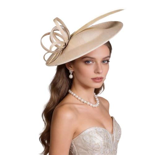 Women's Fascinators Feather Polyester Kentucky Derby Saucer Hats with Headband - color: Champagne