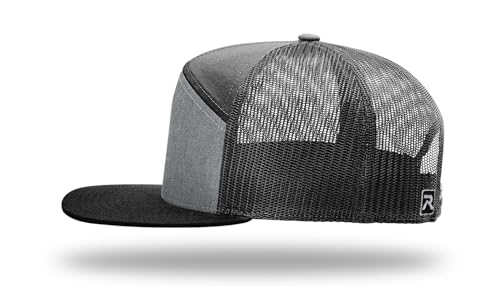 Richardson 168 168P Hat 7-Panel Trucker Cap Hi-Pro Snapback Cap Camo Hat Adjustable Baseball Hat Blank Hat Bulk Hats - color: Heather Grey/Black