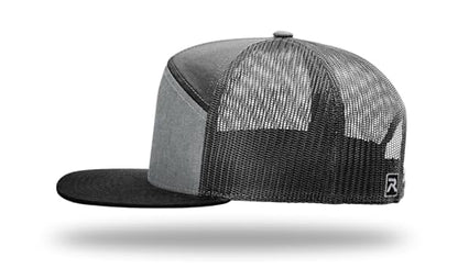 Richardson 168 168P Hat 7-Panel Trucker Cap Hi-Pro Snapback Cap Camo Hat Adjustable Baseball Hat Blank Hat Bulk Hats - color: Heather Grey/Black