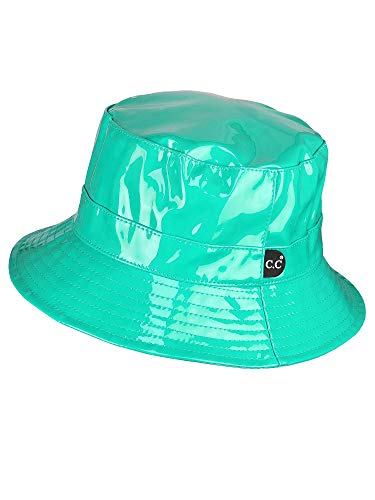 C.C Women's Waterproof Patent Leather Bucket Hat, Glossy Vinyl Rain Hat, Packable Travel Sun & Rain Cap - color: Mint
