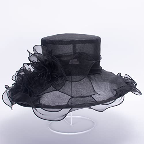 Lawliet Womens Dressy Wide Brim Church Wedding Occasion Sun Hat A613 - color: Black