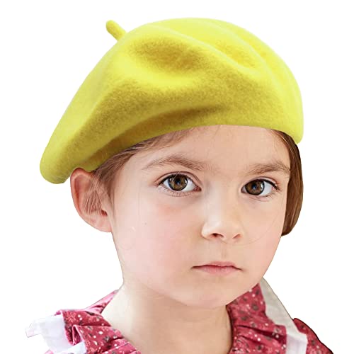 Wheebo Berets for Kids Wool French Beret Hats Artist Painter Hats for Little Girls Boys Solid Color Style - color: Dark Yellow