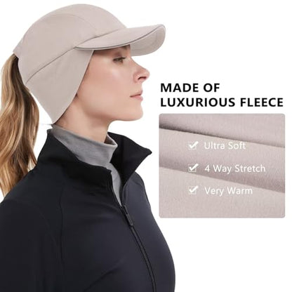 GADIEMKENSD Women's Winter Reflective Fleece Ponytail Hat with Drop Down Ear Warmer - color: Khaki, size: 7-7 1/8