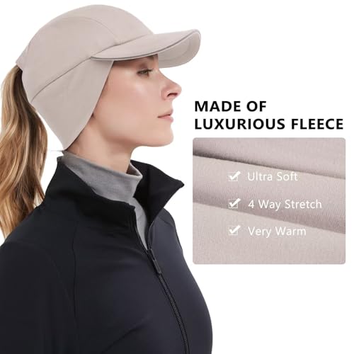 GADIEMKENSD Women's Winter Reflective Fleece Ponytail Hat with Drop Down Ear Warmer - color: Khaki