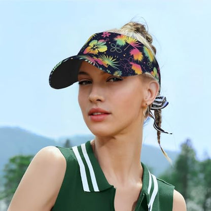 Sun Visor Hats Adjustable Open Top Sport Hat for Golf Women/Men - color: Tie Dye Hibiscus Flower