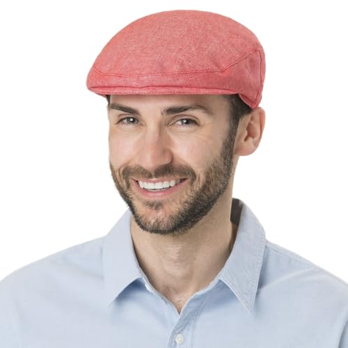 Lierys Inglese Linen Flat Cap Newsboy Linen Cotton Made in Italy Men Spring Summer Red - color: Red, size: 7 1/8