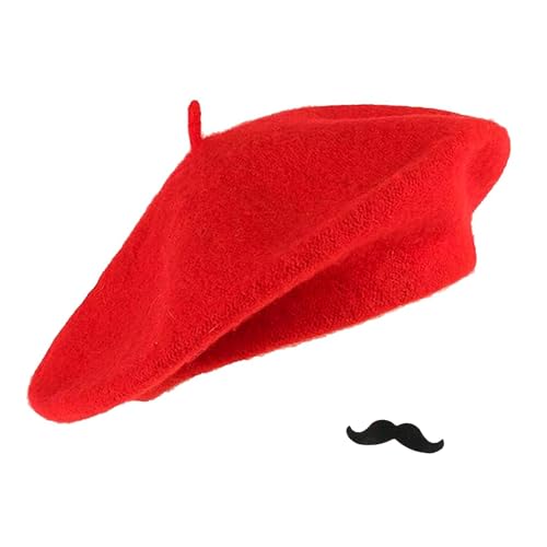 Women French Beret Painter Hats - Classic Stretchable Solid Beanie Warm Winter Cap - color: Red
