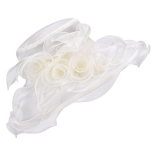 Lawliet Womens Flower Wedding Occasion Wide Brim Church Dress Sun Hat A341 - color: Ivory, size: One Size